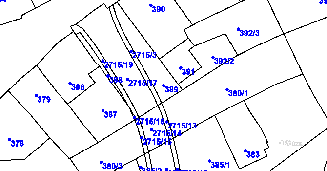 Parcela st. 389 v KÚ Dobruška, Katastrální mapa