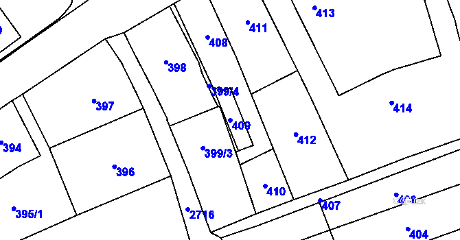 Parcela st. 409 v KÚ Dobruška, Katastrální mapa