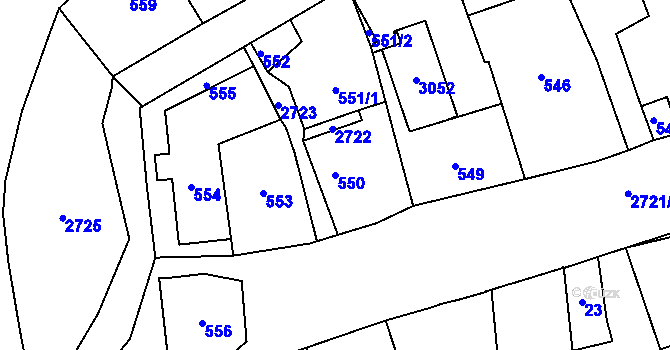 Parcela st. 550 v KÚ Dobruška, Katastrální mapa