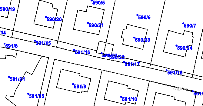 Parcela st. 590/33 v KÚ Dobruška, Katastrální mapa