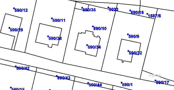 Parcela st. 590/34 v KÚ Dobruška, Katastrální mapa