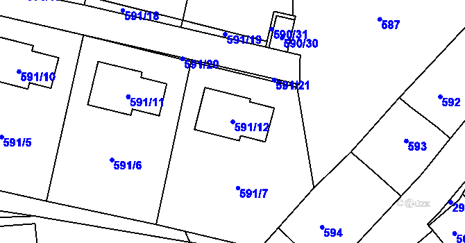 Parcela st. 591/12 v KÚ Dobruška, Katastrální mapa