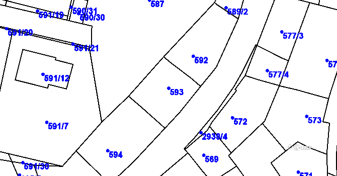 Parcela st. 593 v KÚ Dobruška, Katastrální mapa