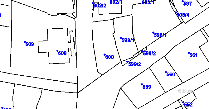 Parcela st. 600 v KÚ Dobruška, Katastrální mapa