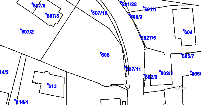 Parcela st. 606 v KÚ Dobruška, Katastrální mapa