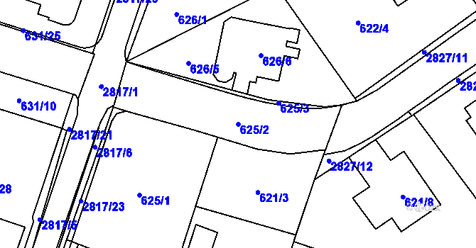 Parcela st. 625/2 v KÚ Dobruška, Katastrální mapa