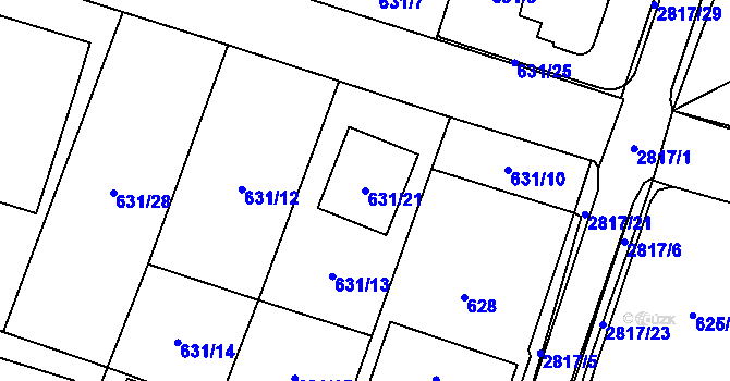Parcela st. 631/21 v KÚ Dobruška, Katastrální mapa