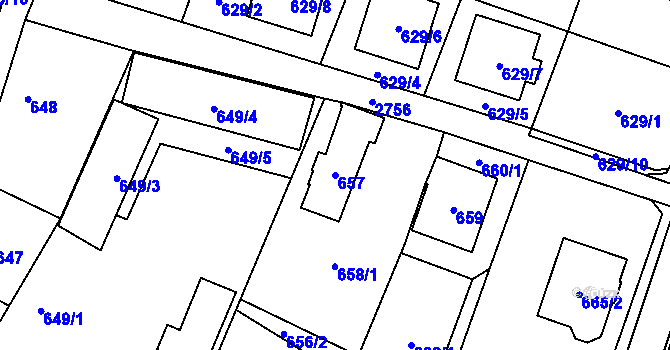 Parcela st. 657 v KÚ Dobruška, Katastrální mapa