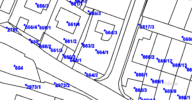 Parcela st. 664/1 v KÚ Dobruška, Katastrální mapa