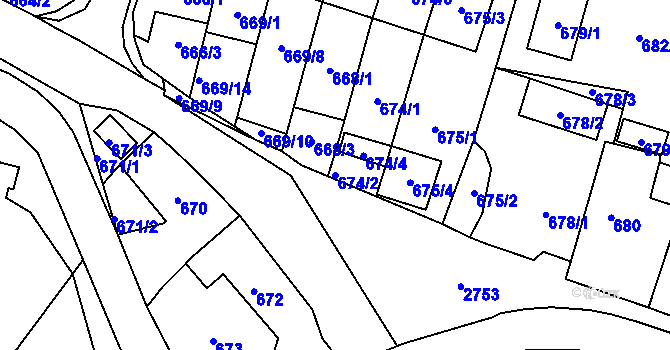 Parcela st. 674/2 v KÚ Dobruška, Katastrální mapa