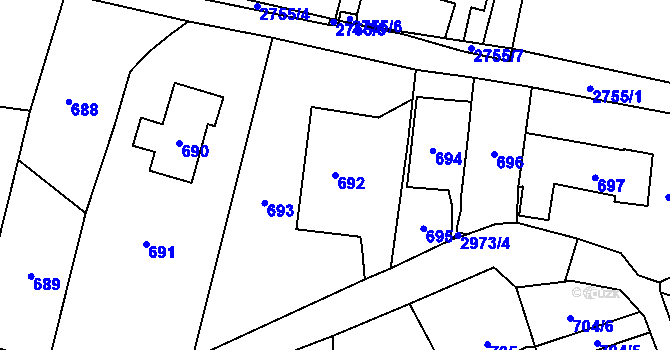 Parcela st. 692 v KÚ Dobruška, Katastrální mapa