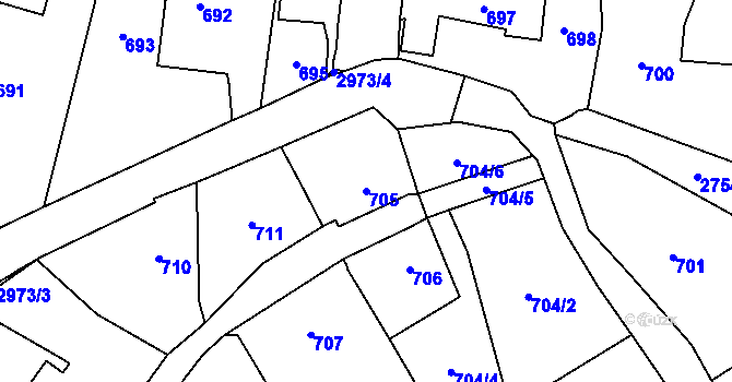 Parcela st. 705 v KÚ Dobruška, Katastrální mapa