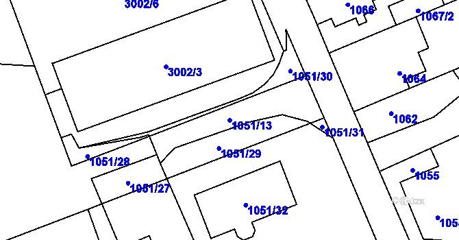 Parcela st. 1051/13 v KÚ Dobruška, Katastrální mapa