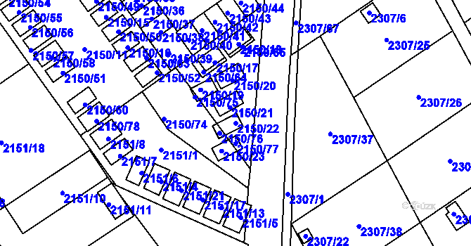 Parcela st. 2150/22 v KÚ Dobruška, Katastrální mapa
