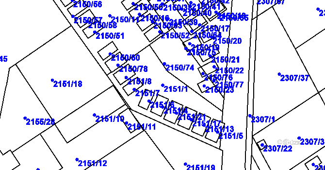 Parcela st. 2151/1 v KÚ Dobruška, Katastrální mapa