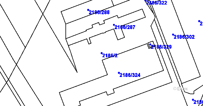 Parcela st. 2186/2 v KÚ Dobruška, Katastrální mapa