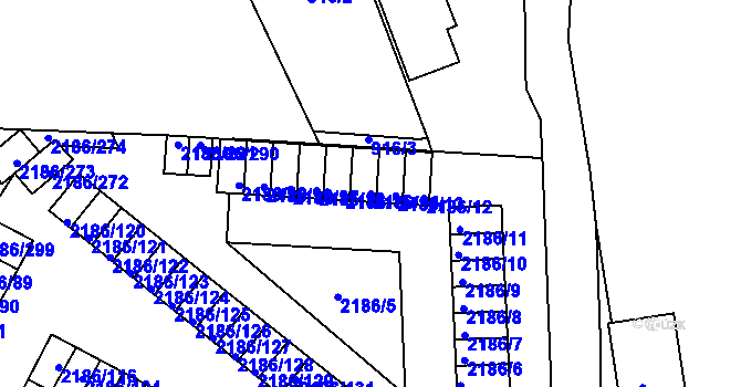 Parcela st. 2186/14 v KÚ Dobruška, Katastrální mapa