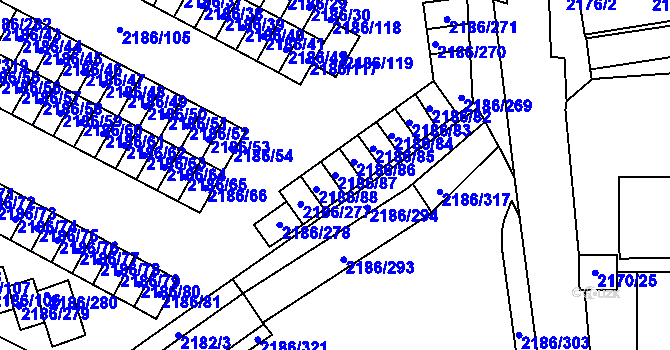 Parcela st. 2186/87 v KÚ Dobruška, Katastrální mapa