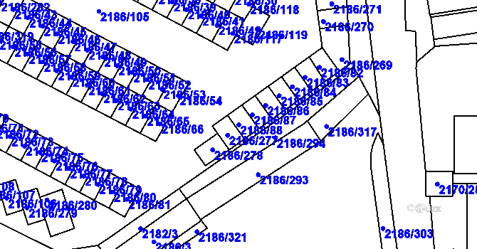 Parcela st. 2186/88 v KÚ Dobruška, Katastrální mapa