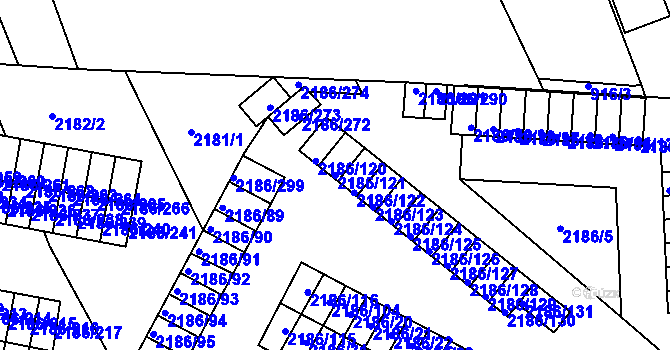 Parcela st. 2186/121 v KÚ Dobruška, Katastrální mapa