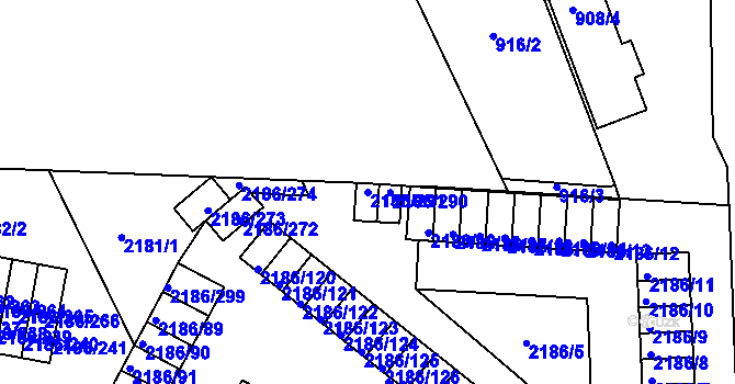 Parcela st. 2186/291 v KÚ Dobruška, Katastrální mapa
