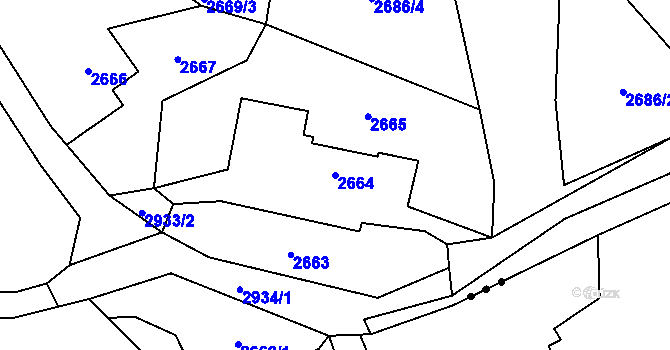Parcela st. 2664 v KÚ Dobruška, Katastrální mapa