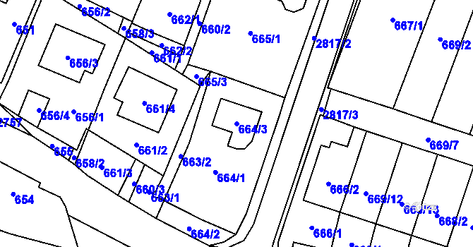 Parcela st. 664/3 v KÚ Dobruška, Katastrální mapa