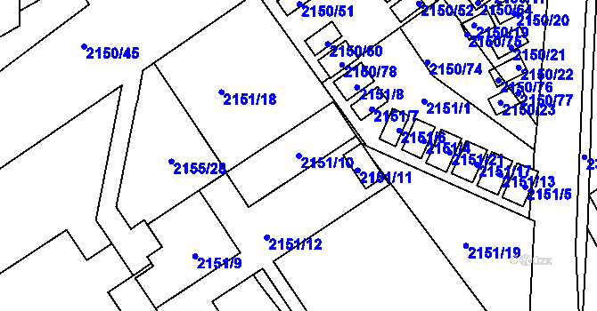 Parcela st. 2151/10 v KÚ Dobruška, Katastrální mapa