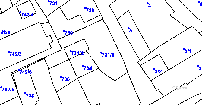 Parcela st. 731/1 v KÚ Dobruška, Katastrální mapa
