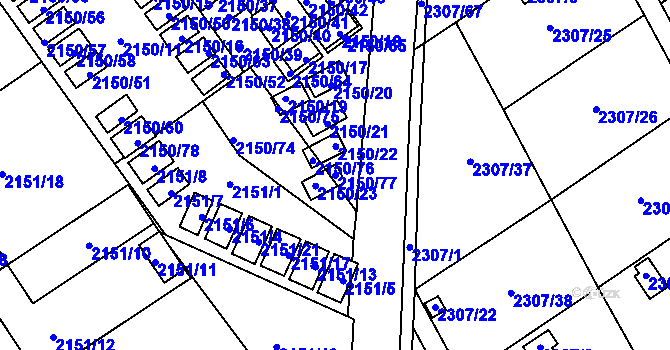 Parcela st. 2150/77 v KÚ Dobruška, Katastrální mapa