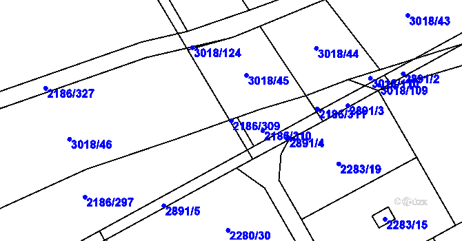 Parcela st. 2186/309 v KÚ Dobruška, Katastrální mapa