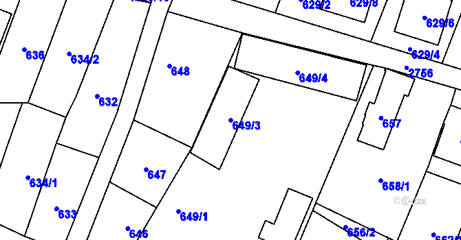 Parcela st. 649/3 v KÚ Dobruška, Katastrální mapa