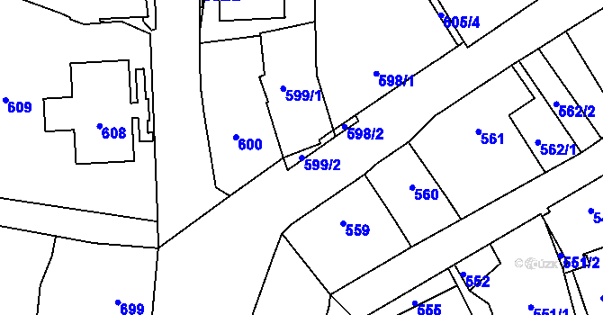 Parcela st. 599/2 v KÚ Dobruška, Katastrální mapa