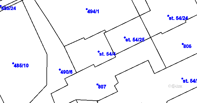 Parcela st. 54/4 v KÚ Pulice, Katastrální mapa