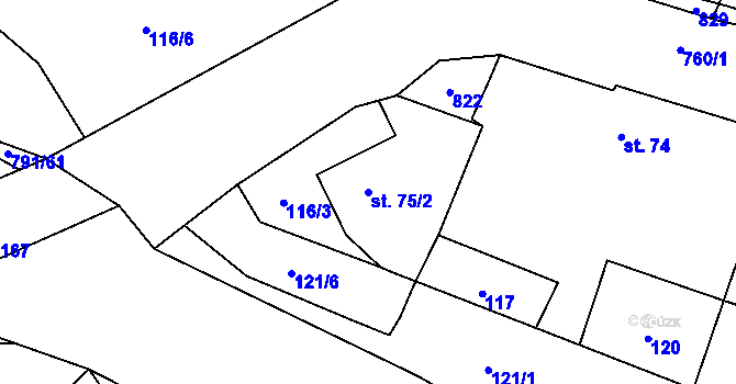 Parcela st. 75/2 v KÚ Pulice, Katastrální mapa