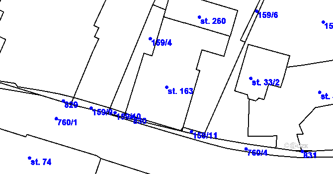 Parcela st. 163 v KÚ Pulice, Katastrální mapa