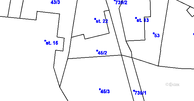 Parcela st. 45/2 v KÚ Pulice, Katastrální mapa