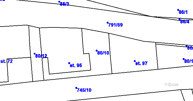 Parcela st. 80/10 v KÚ Pulice, Katastrální mapa