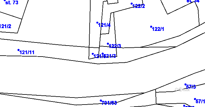 Parcela st. 121/3 v KÚ Pulice, Katastrální mapa