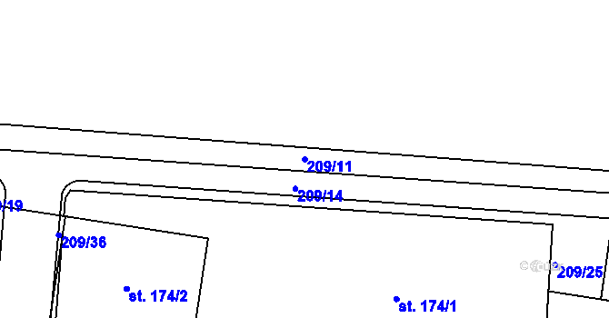 Parcela st. 209/11 v KÚ Pulice, Katastrální mapa