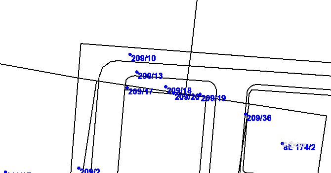 Parcela st. 209/18 v KÚ Pulice, Katastrální mapa