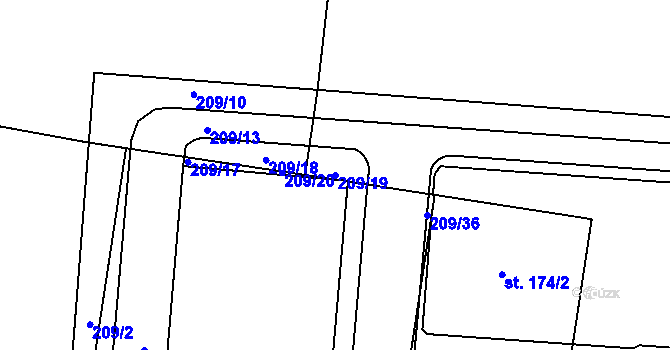 Parcela st. 209/19 v KÚ Pulice, Katastrální mapa