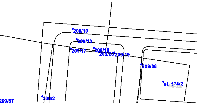 Parcela st. 209/20 v KÚ Pulice, Katastrální mapa