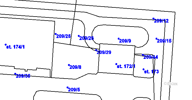 Parcela st. 209/29 v KÚ Pulice, Katastrální mapa