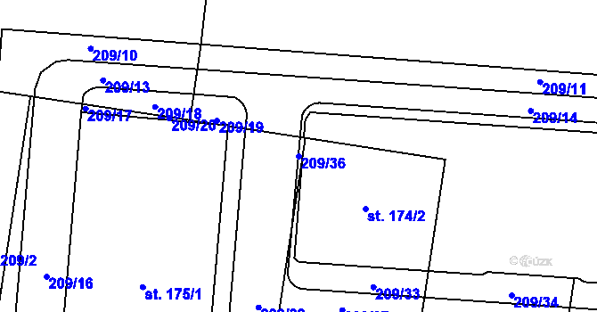 Parcela st. 209/36 v KÚ Pulice, Katastrální mapa