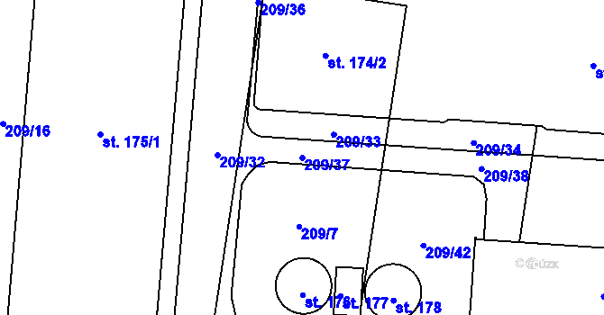 Parcela st. 209/37 v KÚ Pulice, Katastrální mapa
