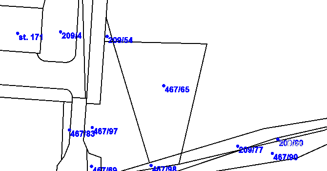 Parcela st. 467/65 v KÚ Pulice, Katastrální mapa