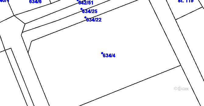 Parcela st. 634/4 v KÚ Pulice, Katastrální mapa