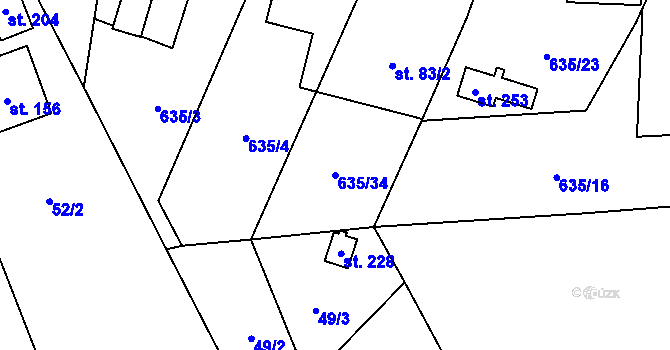 Parcela st. 635/34 v KÚ Pulice, Katastrální mapa