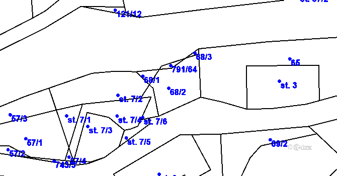 Parcela st. 68/2 v KÚ Pulice, Katastrální mapa